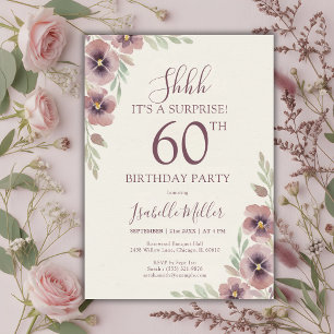 Convite Surpresa de Aniversário de 60 anos Rosa Floral