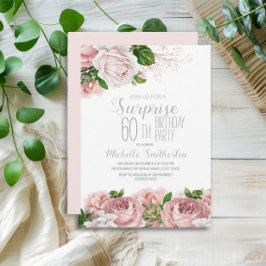 Convite Surpresa de Aniversário de 60 anos Rosa Floral
