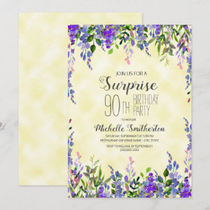 Convite Surpresa de Aniversário de 90 anos em Aquarela Lav
