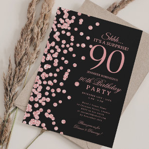 Convite Surpresa de Aniversário de 90 anos Preto Dourado R