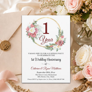 Convite Surpresa de Aniversário de Casamento Floral de 1 A