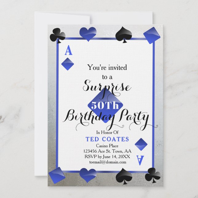 convite surpresa de aniversário de casino (Frente)