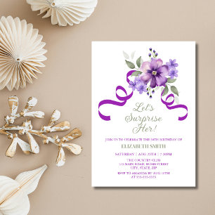Convite Surpresa de Aniversário de Flor de Violeta de Prim