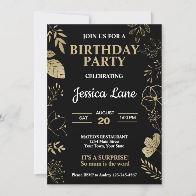 Convite Surpresa de Aniversário Rústico Elegante (Frente)