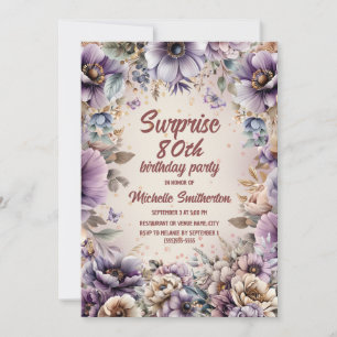 Convite Surpresa de Borboletas Florais em Aquarela Roxa pa