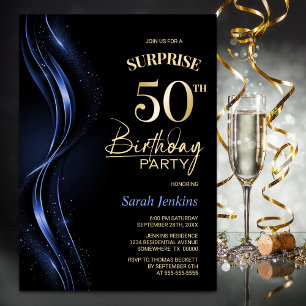 Convite Surpresa de Festa de aniversário azul 50