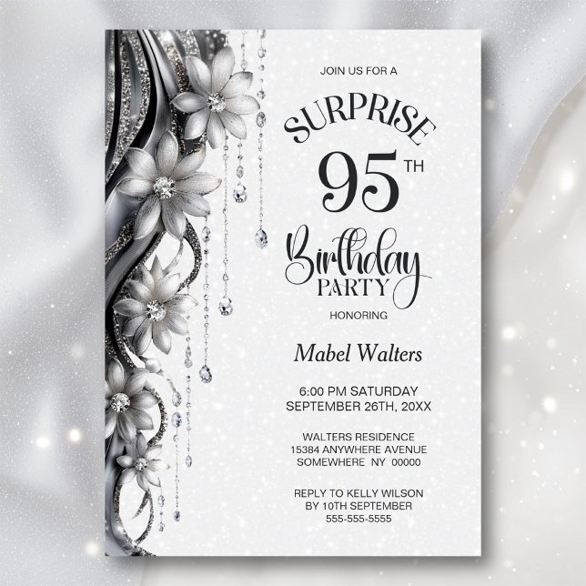 Convite Surpresa de Flores e Diamantes para a Festa de 95  (Criador carregado)