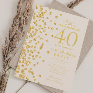 Convite Surpresa de Glitter Dourado Champanhe de 40 Anos