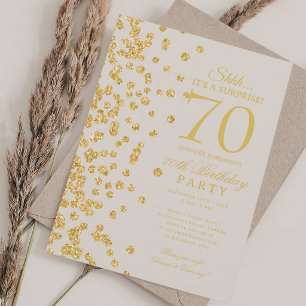 Convite Surpresa de Glitter Dourado Champanhe de 70 Anos d