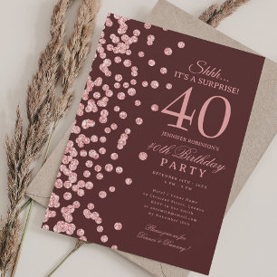 Convite Surpresa de Glitter em Rose Gold para 40º Aniversá