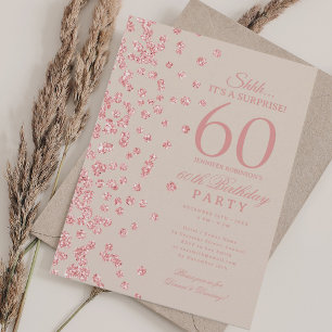 Convite Surpresa de Glitter em Rose Gold para Champanhe de