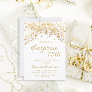 Convite Surpresa de Glitter Ouro Branco para 75º Aniversár