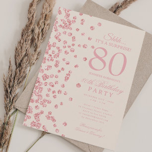 Convite Surpresa de Glitter Rose Gold para 80º Aniversário