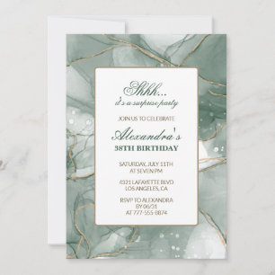 Convite Surpresa de Luxo Verde Dourado Chic para 38º anive