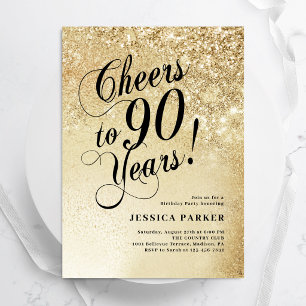 Convite Surpresa de Ouro Elegante de 90 Anos