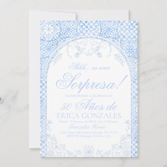 Convite Surpresa de Papel Picado Azul Dysty para 50º Anive (Frente)