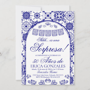Convite Surpresa de Papel Picado Azul-Marinho para 50º Ani
