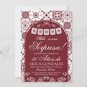 Convite Surpresa de Papel Picado Borgonha para 50º Anivers