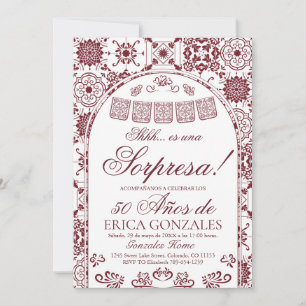 Convite Surpresa de Papel Picado Borgonha para 50º Anivers