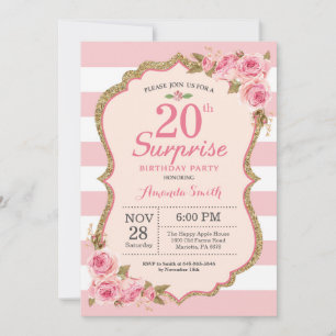 Convite Surpresa de Peônias Rosa Floral para Aniversário d