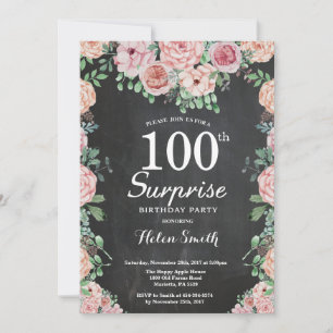Convite Surpresa de Peônias Rosa Floral para o 100º Aniver