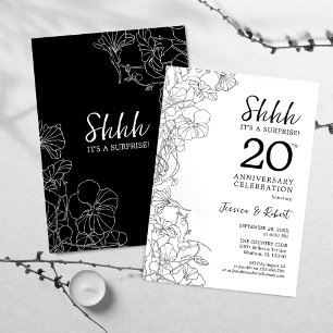 Convite Surpresa de Preto e Branco 20º Aniversário
