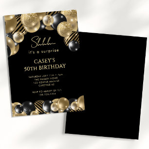 Convite Surpresa de Preto e Dourado para Aniversário de 50