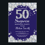 Convite Surpresa Diamante Azul Silver, Marinho de 50 anos<br><div class="desc">Surpresa 50º Convite de Aniversário. Fundo Vermelho Diamante Azul e Marinho Rhinestone. Convite para o Elegante Birthday Bash. Aniversário Adulto. Aniversário das mulheres. Homens Aniversário. Para mais personalização,  clique no botão "Personalizar" e use a ferramenta design para modificar este modelo.</div>
