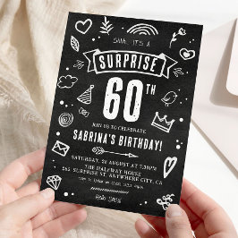 Convite Surpresa divertida de doodle em quadro-negro para