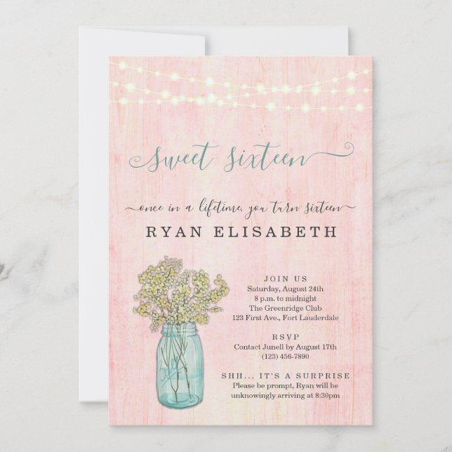 Convite Surpresa do Chique Rustic Doce 16 Festa Em (Frente)