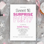 Convite Surpresa Doce 16 Festa de aniversário rosa<br><div class="desc">Eleve o entusiasmo para uma celebração única com o nosso Convite de aniversário "Surpresa Doce 16 Rosa". Este charmoso e personalizável convite dá o tom para um memorável tema rosa,  uma mistura perfeita de elegância. Prepare-se para que 16 anos se realizem com este belo convite.</div>