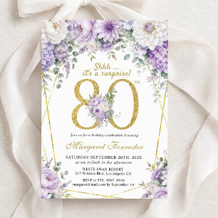 Convite Surpresa Dourada Aniversário de 80 anos Floral Rox