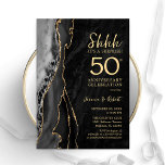 Convite Surpresa Dourada negra 50º aniversário<br><div class="desc">O convite para comemoração do 50º aniversário é surpresa para o preto e o ouro. Elegante design moderno com aquarela agate marble geode background, faux glitter gold e typografia script font. Na moda de convite perfeito para uma festa de aniversário de casamento. Impressos convites Zazzle ou modelo de impressão digital...</div>