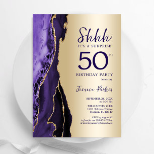 Convite Surpresa Dourada Roxa Surpresa 50º aniversário