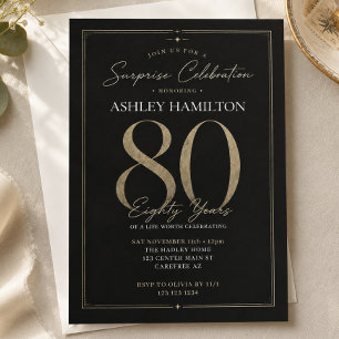 Convite Surpresa Elegante Aniversário de 80 anos