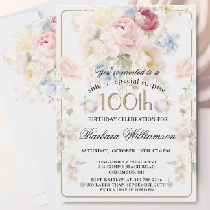 Convite SURPRESA Elegante Floral Pintada Aniversário de 10