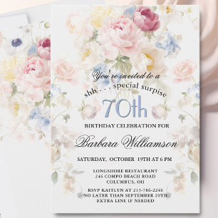 Convite SURPRESA Elegante Floral Pintado Aniversário de 70