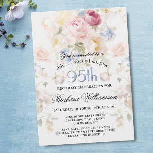 Convite SURPRESA Elegante Floral Pintado Aniversário de 95