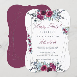 Convite Surpresa Feliz Aniversário de Trinta floral mulher