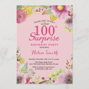 Convite Surpresa Floral 100º Aniversário Mulheres