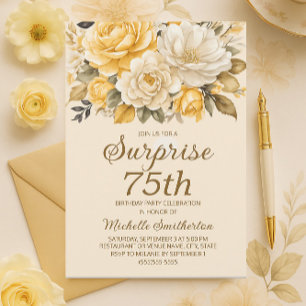 Convite Surpresa Floral Amarela Elegante Marfim Creme