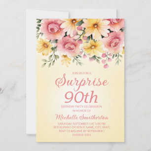 Convite Surpresa Floral Amarela Rosa de Primavera para 90