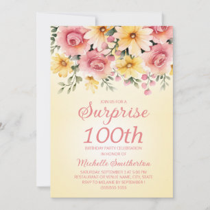 Convite Surpresa Floral Amarelo Pink Springtime 100th