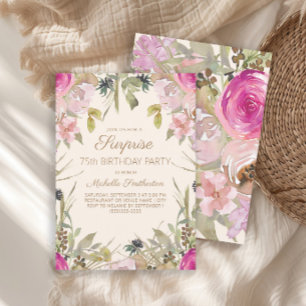 Convite Surpresa Floral Aquarela Rosa Aniversário de 75 an