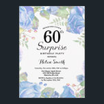 Convite Surpresa Floral Azul Botânica 60º Aniversário<br><div class="desc">Surpresa Floral Azul Botânica 60º Convite de Aniversário. Convite à Mulher para o Aniversário de Peões Rosa Floral Flor Floral de Aquarela. Rosa Rosa Rosa Elegante e Flores de Pêonias. Aniversário Adulto. Fundo Branco. Preto e Branco. 13 15 16º 18º 20 21rua 30 40º 50º 60º 80 de 70 100º,...</div>