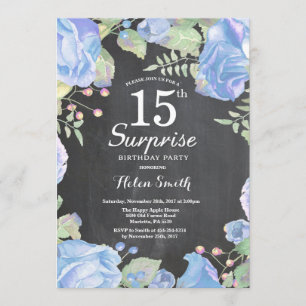Convite Surpresa Floral Azul Botânica de 15 anos