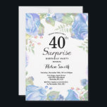 Convite Surpresa Floral Azul Botânica para 40º Aniversário<br><div class="desc">Convite de Surpresa Floral Azul Botânica para 40º Aniversário. Convite de Aniversário com Peônias Rosadas Florais para Mulheres. Flor de Água. Flores Elegantes de Rosa e Peônia. Aniversário de Adulto. Fundo Branco. Preto e Branco. 13º 15º 16º 18º 20º 21º 30º 40º 50º 60º 70º 80º 90º 100º, Qualquer Idade....</div>