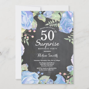 Convite Surpresa Floral Azul Botânica para Aniversário de