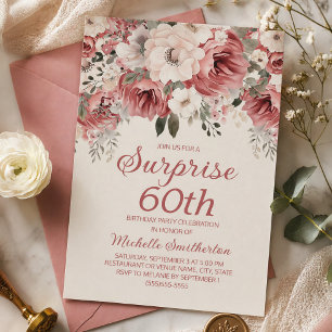 Convite Surpresa Floral Creme Rosa Empoeirado Vermelho 60º