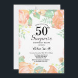 Convite Surpresa Floral de Pêssego Botânico Aniversário de<br><div class="desc">Convite de Aniversário de 50 anos Surpresa Floral de Pêssego Botânico. Convite de Aniversário com Peônias Rosa Floral para Mulheres. Floral de Água. Rosas e Peônias Rosa Elegantes. Aniversário Adulto. Fundo Branco. Preto e Branco. 13º 15º 16º 18º 20º 21º 30º 40º 50º 60º 70º 80º 90º 100º, Qualquer Idade....</div>